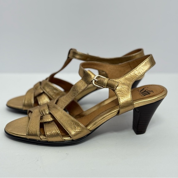 Sofft Leather Gold Metallic Comfort High Heels M Slingback Sandals 8M Dress Shoe - Picture 3 of 13